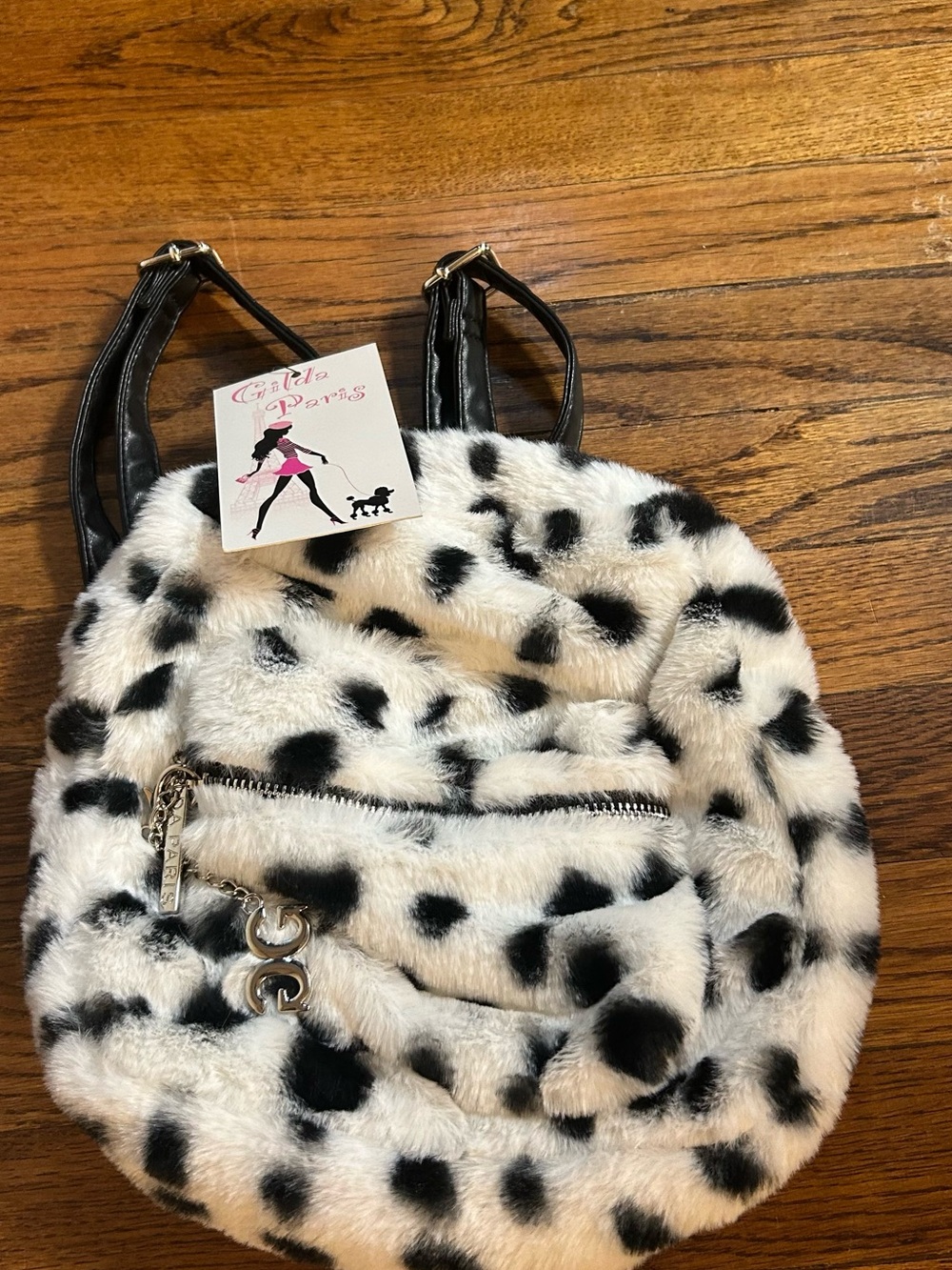 Gilda Paris Faux Fur Black & White Spot Backpack